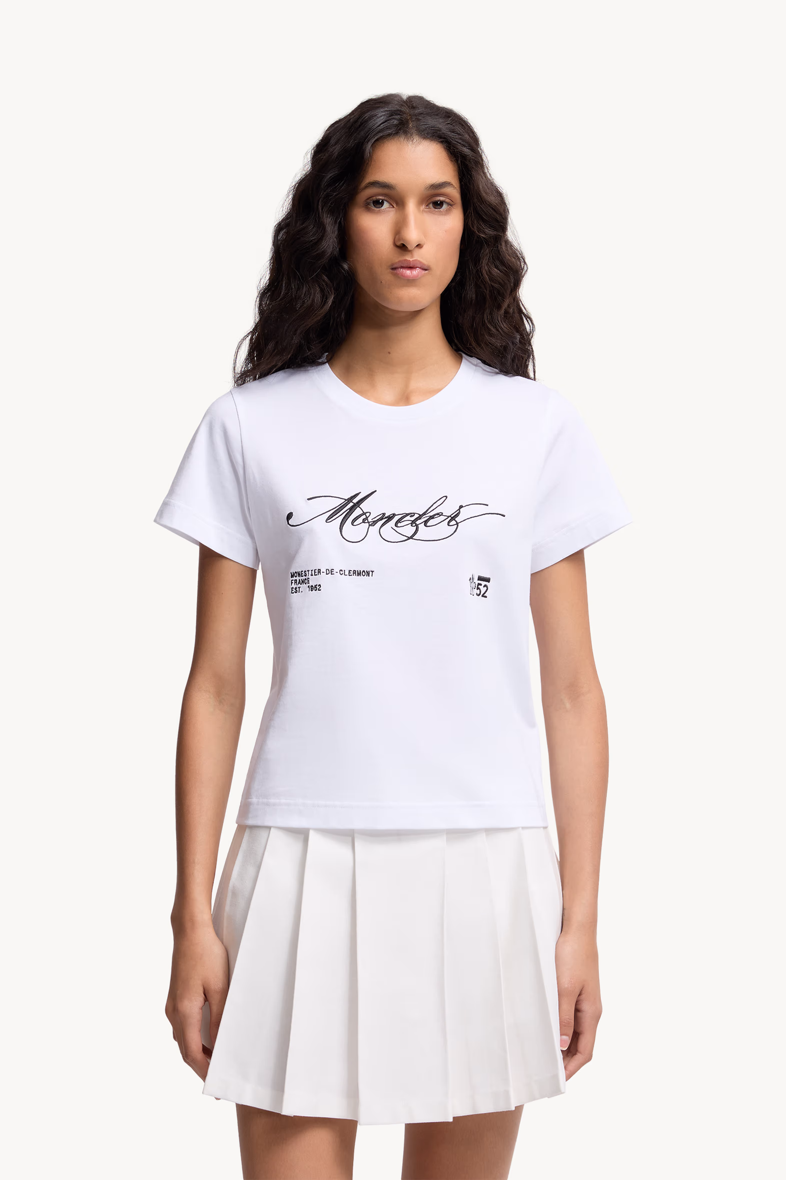 Embroidered Cursive Logo Cotton T-Shirt Women White Moncler 3